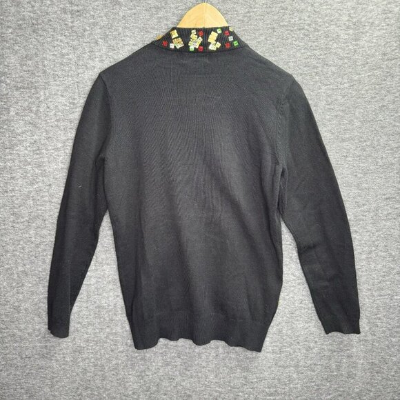 Drapers & Damons Christmas Tree Sweater Small Sequin Jewel Cardigan‎ Black S - Picture 2 of 5